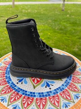 Dr Doc Martens Crewson Womens Sz 5 Black Nubuck Leather 8 Eye Lace Up Boots NEW
